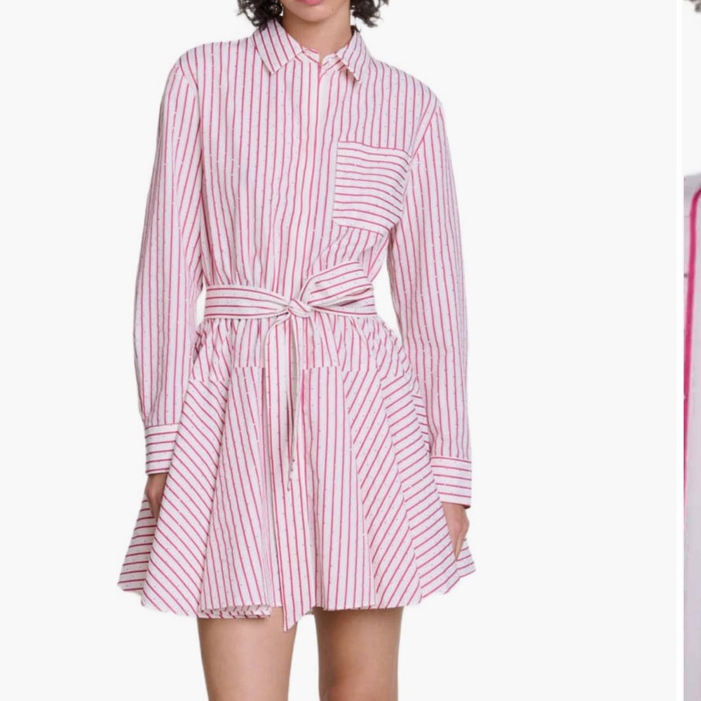 NWOT Maje Reva  Striped Shirt Dress with Rhinestones